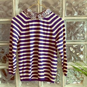 J. Crew Strip Crop Sweater, Attached Floral Collar